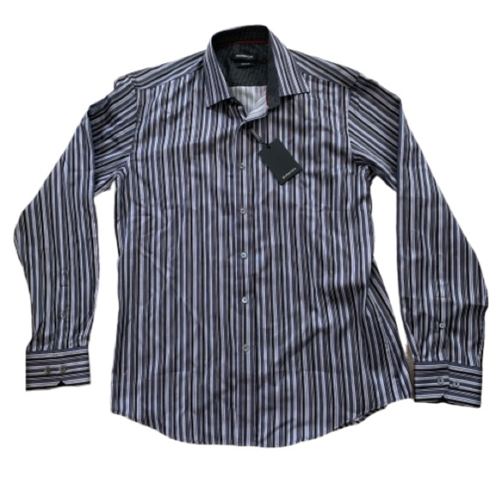 NWT Bugatchi Shaped Fit L/S Striped Button Up M